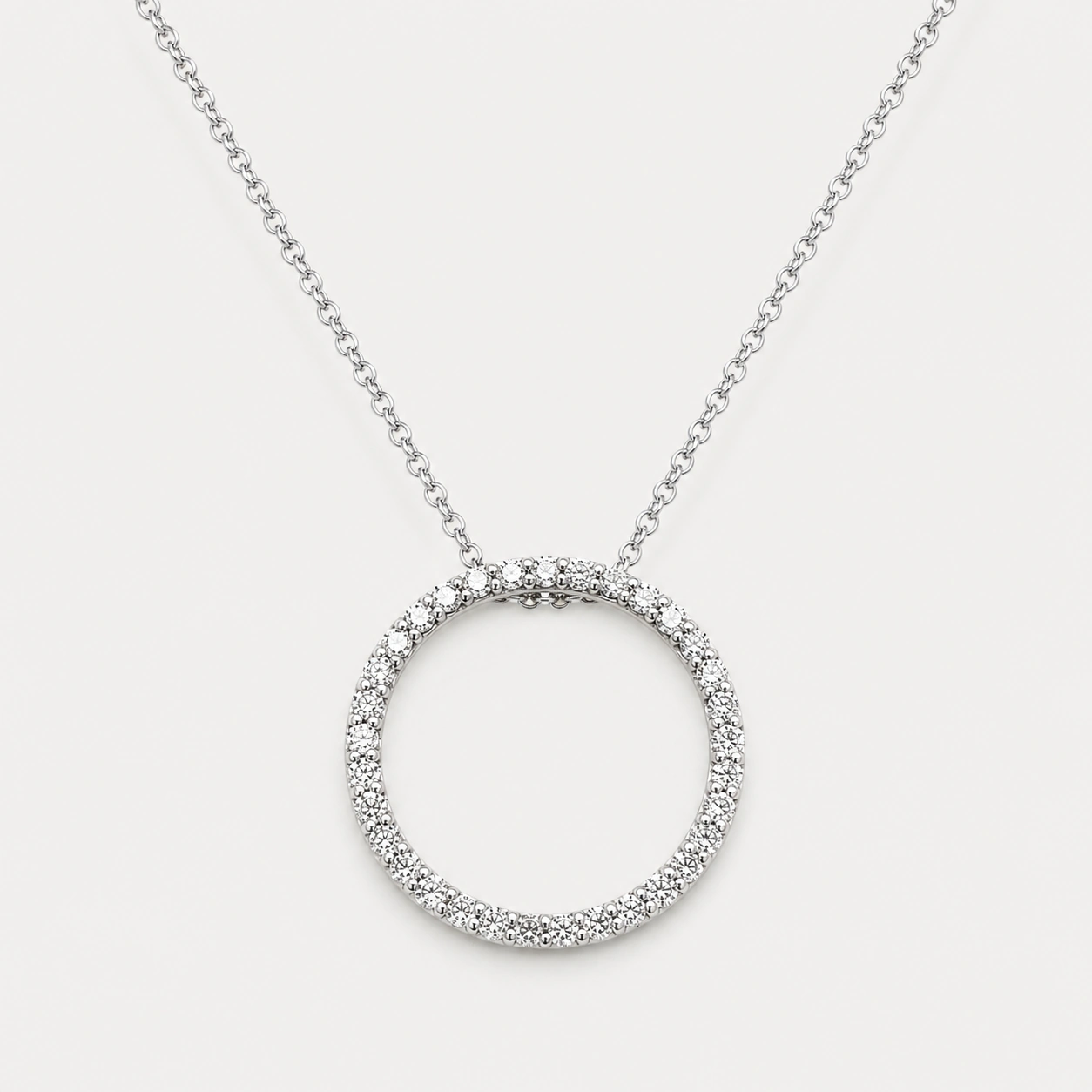 14K White Gold Diamond Eternity Pendant with 10K 18″ Rollo Chain Included