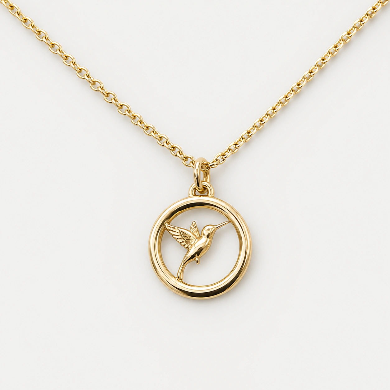 14K Yellow Gold Small Hummingbird Pendant