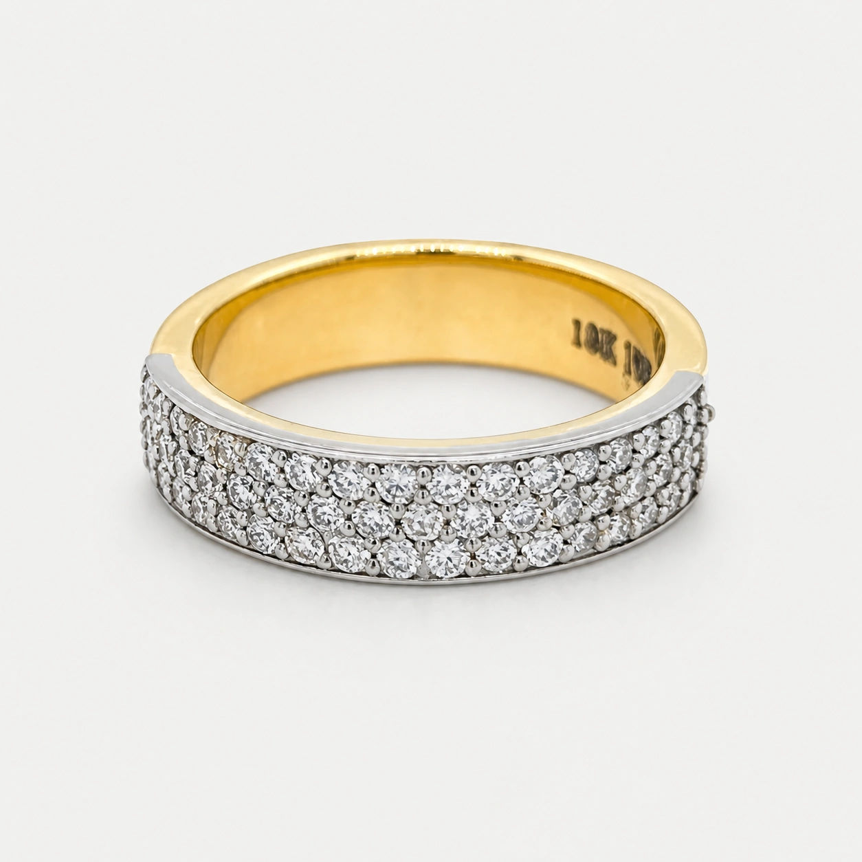 19K White Gold 18K Yellow Gold Wide Diamond Pave Band