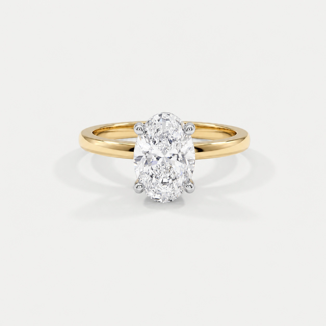 19K White Gold Claws with 18K Yellow Gold Shank Lab Created Oval Brilliant 1.84ct Diamond Ring