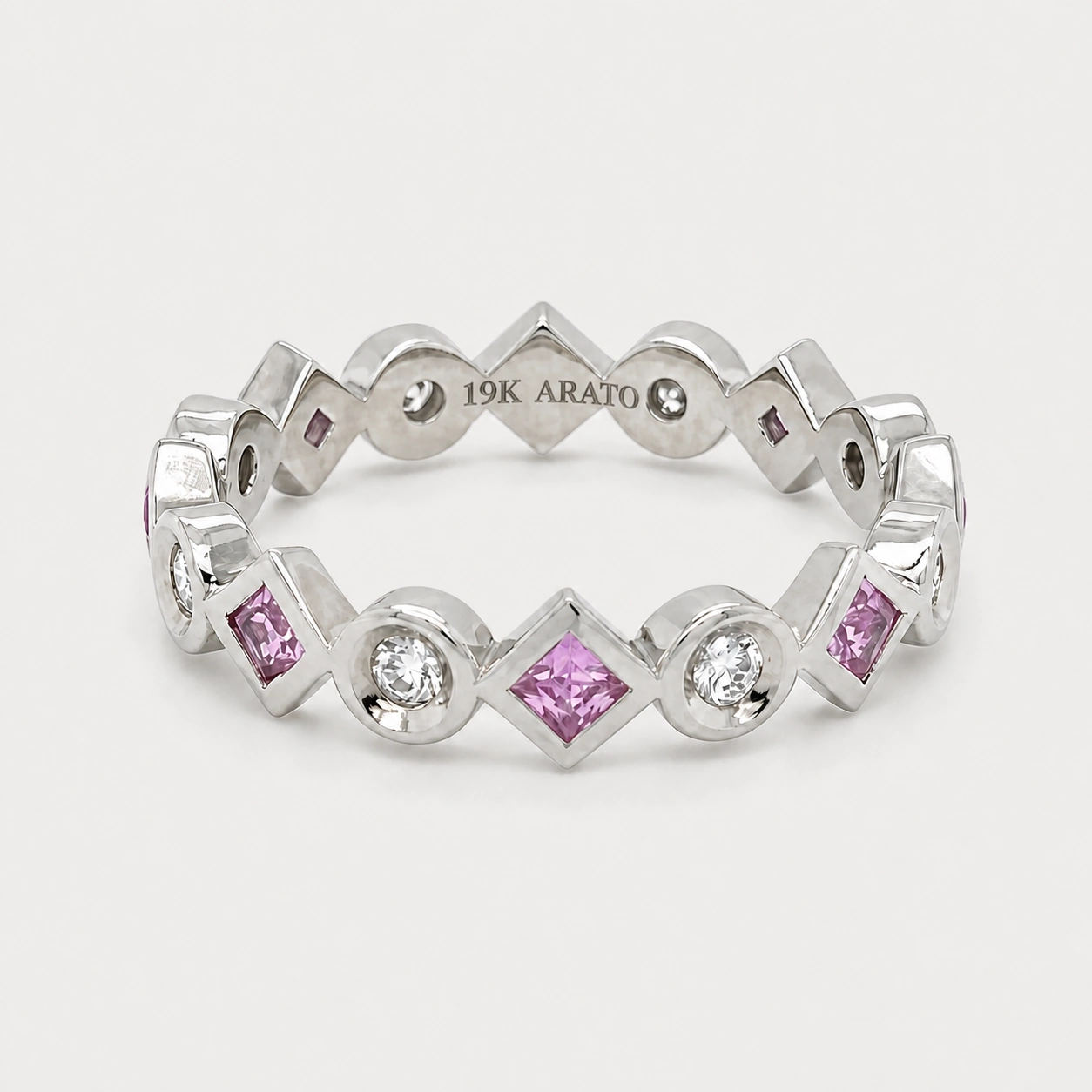 19K White Gold Pink Sapphire & Diamond Eternity Band