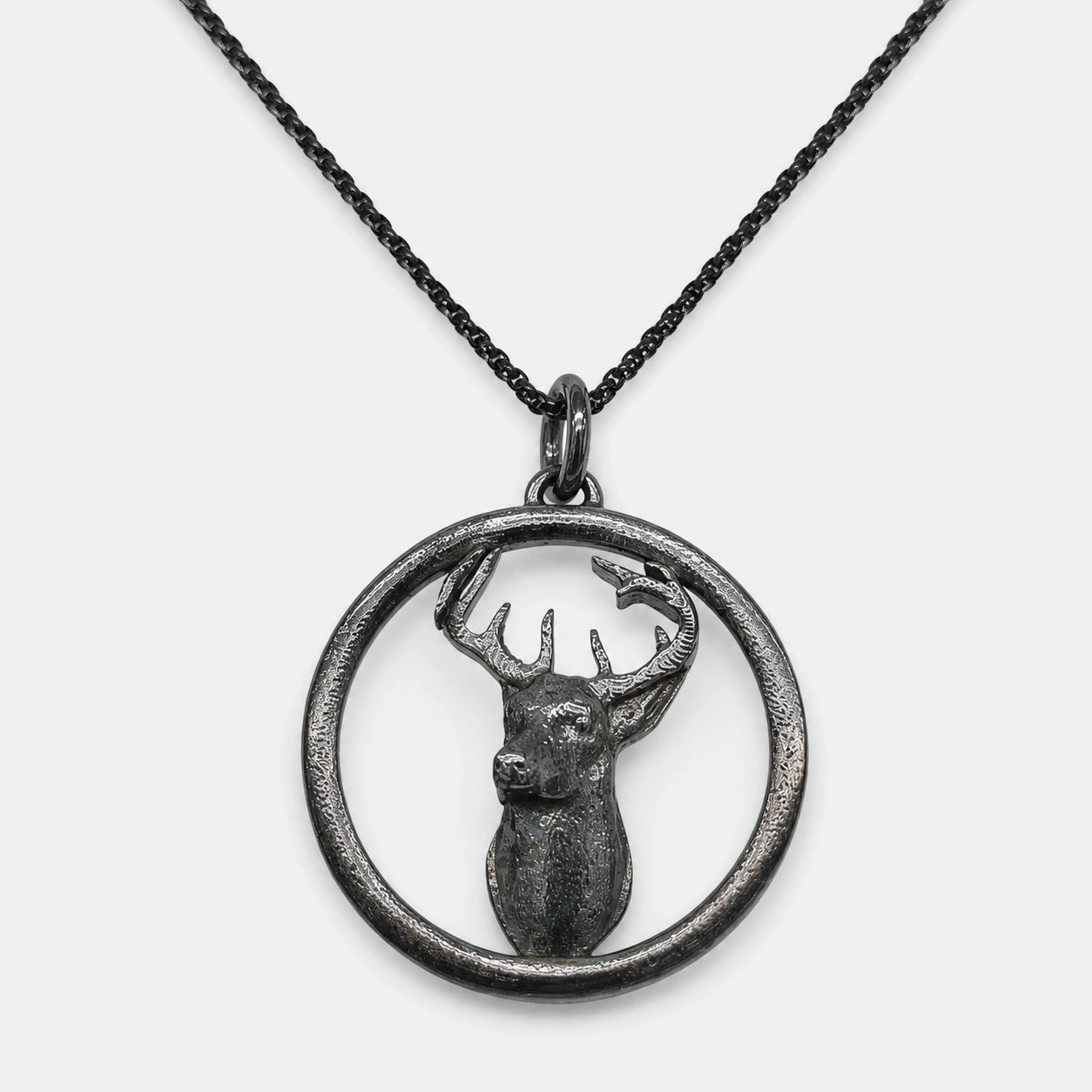 Gunmetal Grey Large Buck Pendant with Blackened Chain