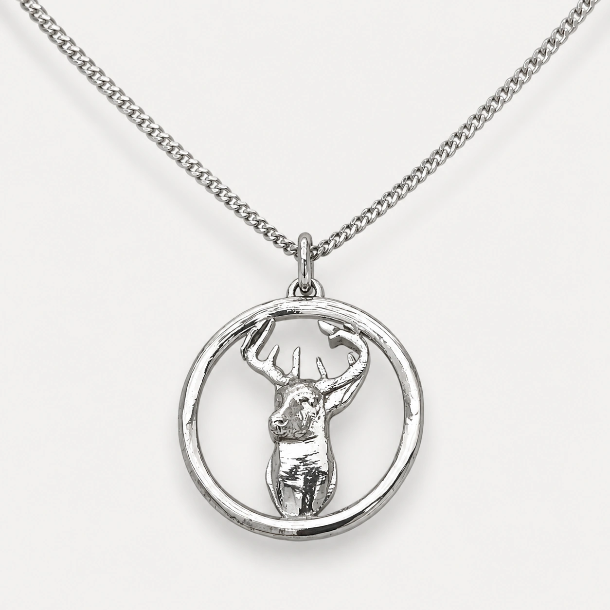 Sterling Silver Large Buck Pendant with 18″ Curb Link Chain
