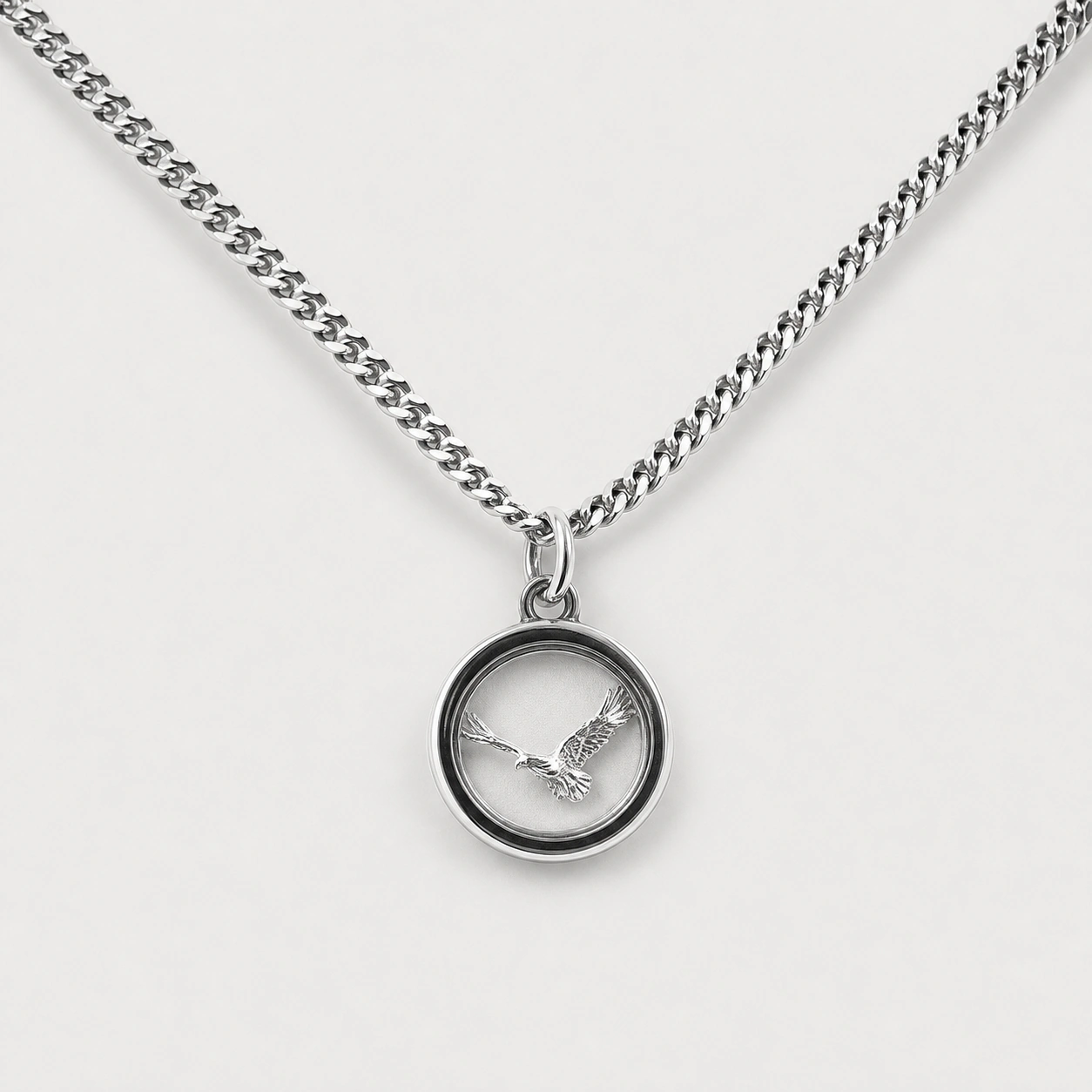 Sterling Silver Small Eagle Pendant with 18″ Curb Link Chain