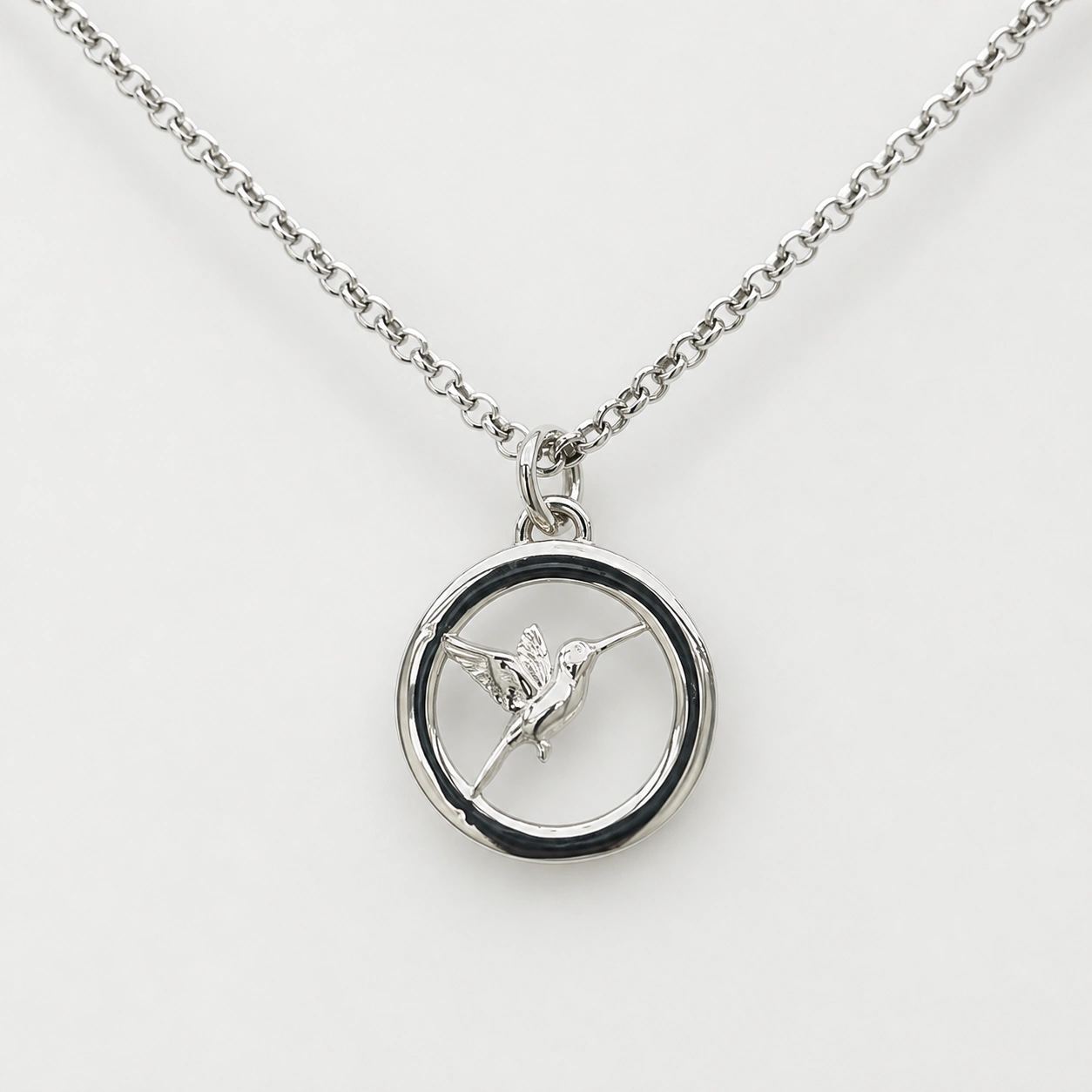 Sterling Silver Small Hummingbird Pendant with 18″ Curb Link Chain