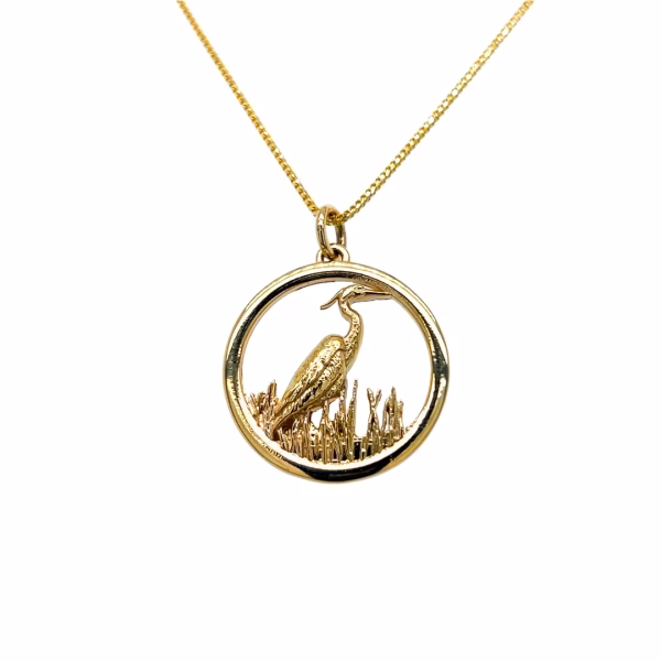 14K Yellow Gold Heron Pendant