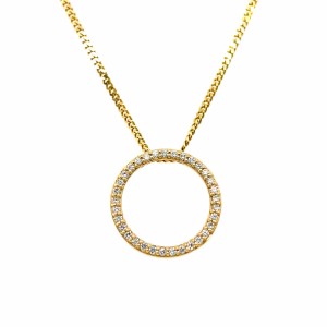 14K Yellow Gold Diamond Eternity Circle Pendant with 10K 16" Yellow Gold Chain Included