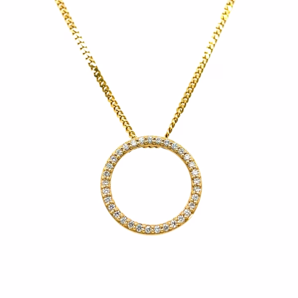 14K Yellow Gold Diamond Eternity Circle Pendant with 10K 16" Yellow Gold Chain Included