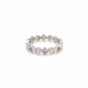 19K White Gold Pink Sapphire & Diamond Eternity Band