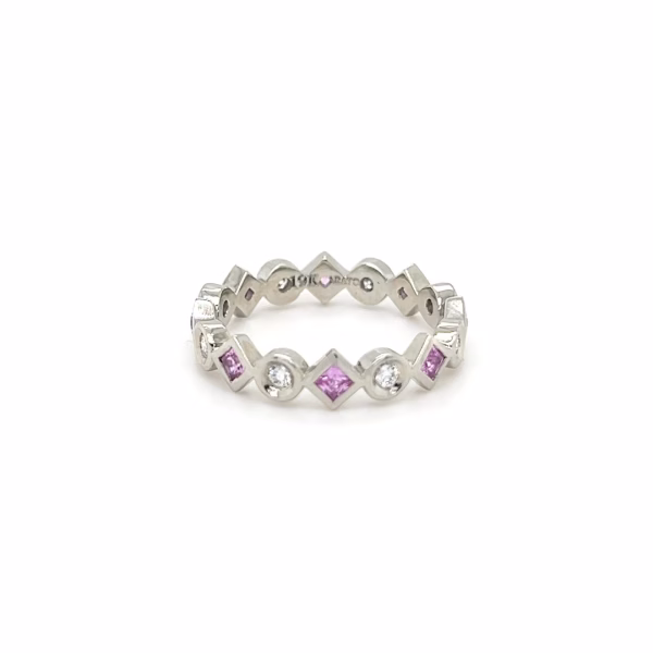 19K White Gold Pink Sapphire & Diamond Eternity Band
