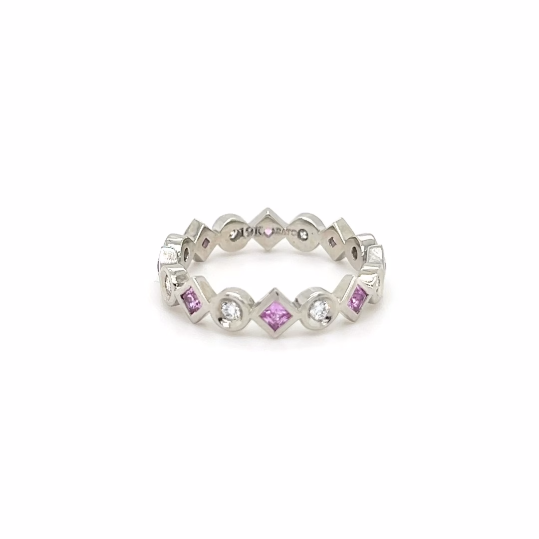 19K White Gold Pink Sapphire & Diamond Eternity Band