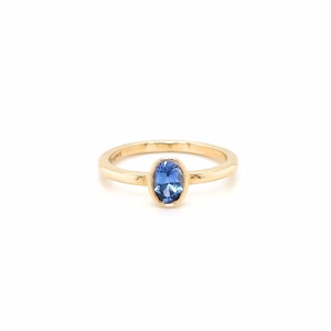 14K Yellow Gold Oval Brilliant Cut Blue Sapphire Ring