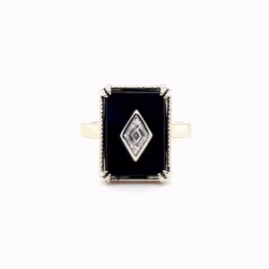 19K White Gold Black Onyx & Diamond Ring