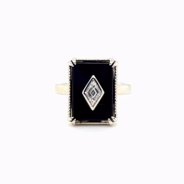 19K White Gold Black Onyx & Diamond Ring