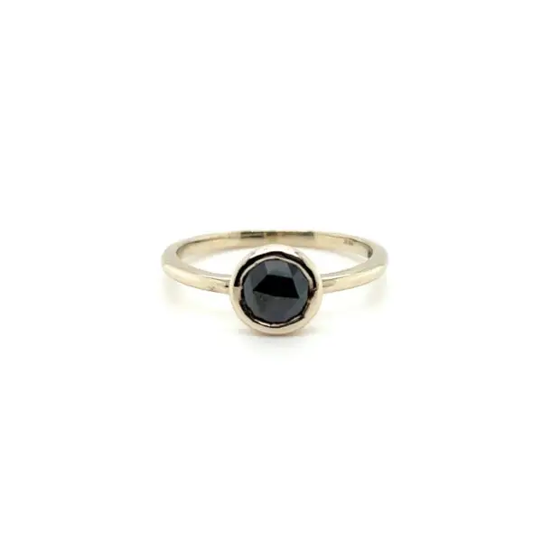 14K White Gold Round Black Rose Cut Diamond Ring