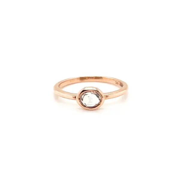 14K Rose Gold Oval Light Brown Rose Cut Diamond Ring