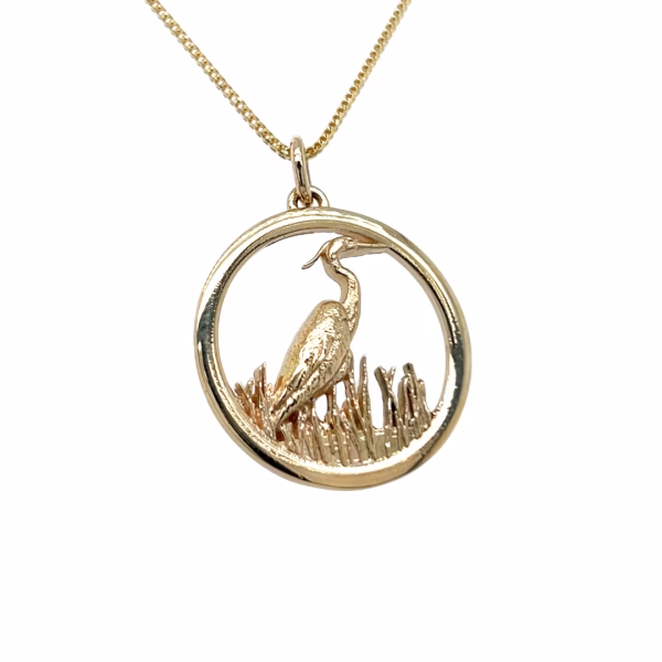 14K Yellow Gold Heron Pendant - Image 3