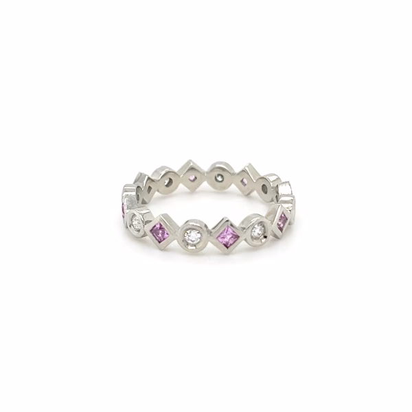 19K White Gold Pink Sapphire & Diamond Eternity Band - Image 3