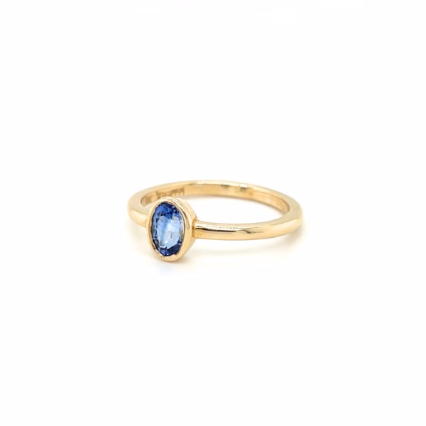 14K Yellow Gold Oval Brilliant Cut Blue Sapphire Ring - Image 3