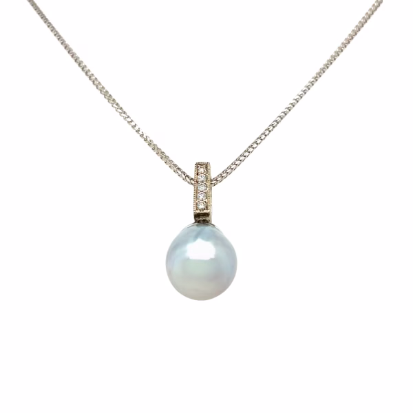 14K White Gold Southsea Silver Pearl Diamond Pendant
