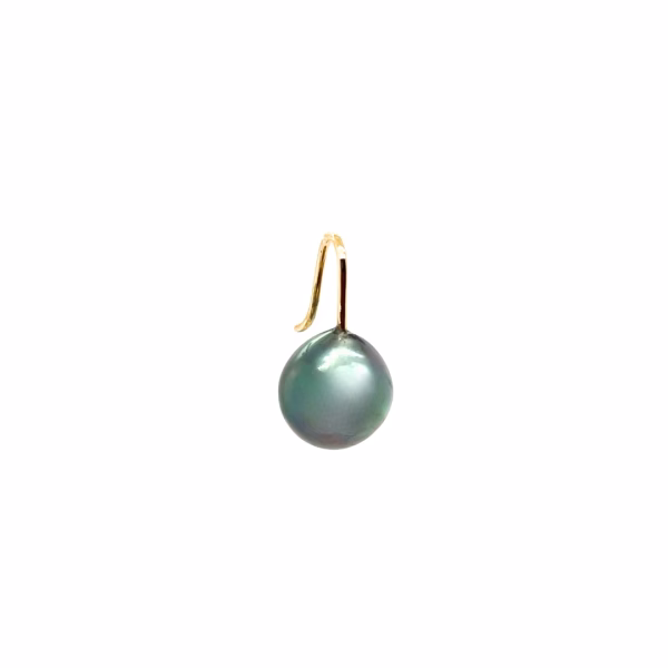 1 Pair of 14K Yellow Gold Black Tahitian Pearl Drop Earrings - Image 2