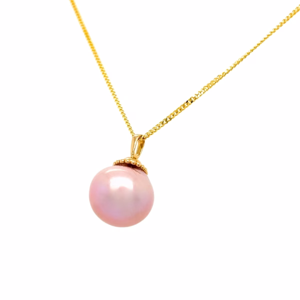 14K Yellow Gold Pink Freshwater Pearl Pendant - Image 4