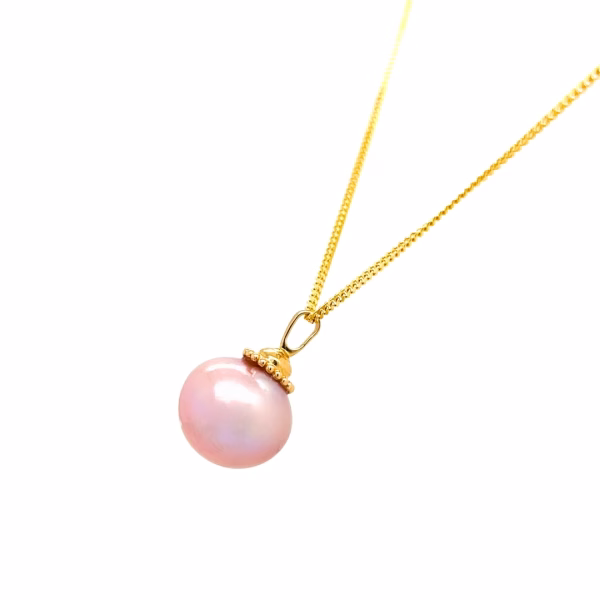 14K Yellow Gold Pink Freshwater Pearl Pendant - Image 3