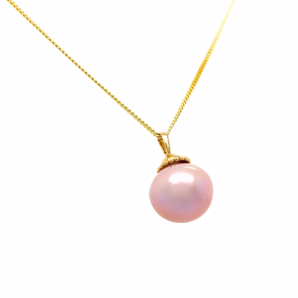 14K Yellow Gold Pink Freshwater Pearl Pendant - Image 2