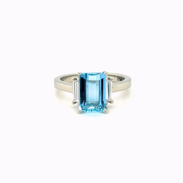19K White Gold Aquamarine & Lab Created Diamond Ring