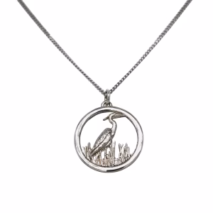 Sterling Silver Large Heron Pendant with 18" Curb Link Chain