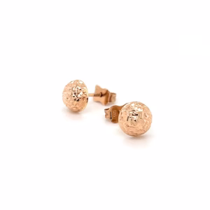14K Rose Gold Half Ball Diamond Cut Patterned Stud Earrings