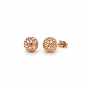 14K Rose Gold Pierced Filigree Ball Stud Earrings