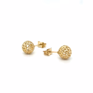 14K Yellow Gold Pierced Filigree Ball Stud Earrings