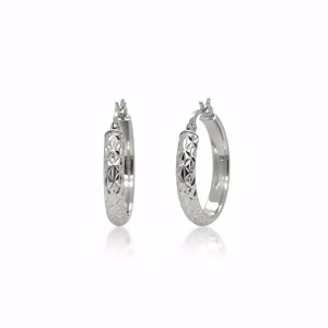10K White Gold Diamond Cut Hoop Earrings