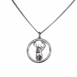 Sterling Silver Large Buck Pendant with 18" Curb Link Chain