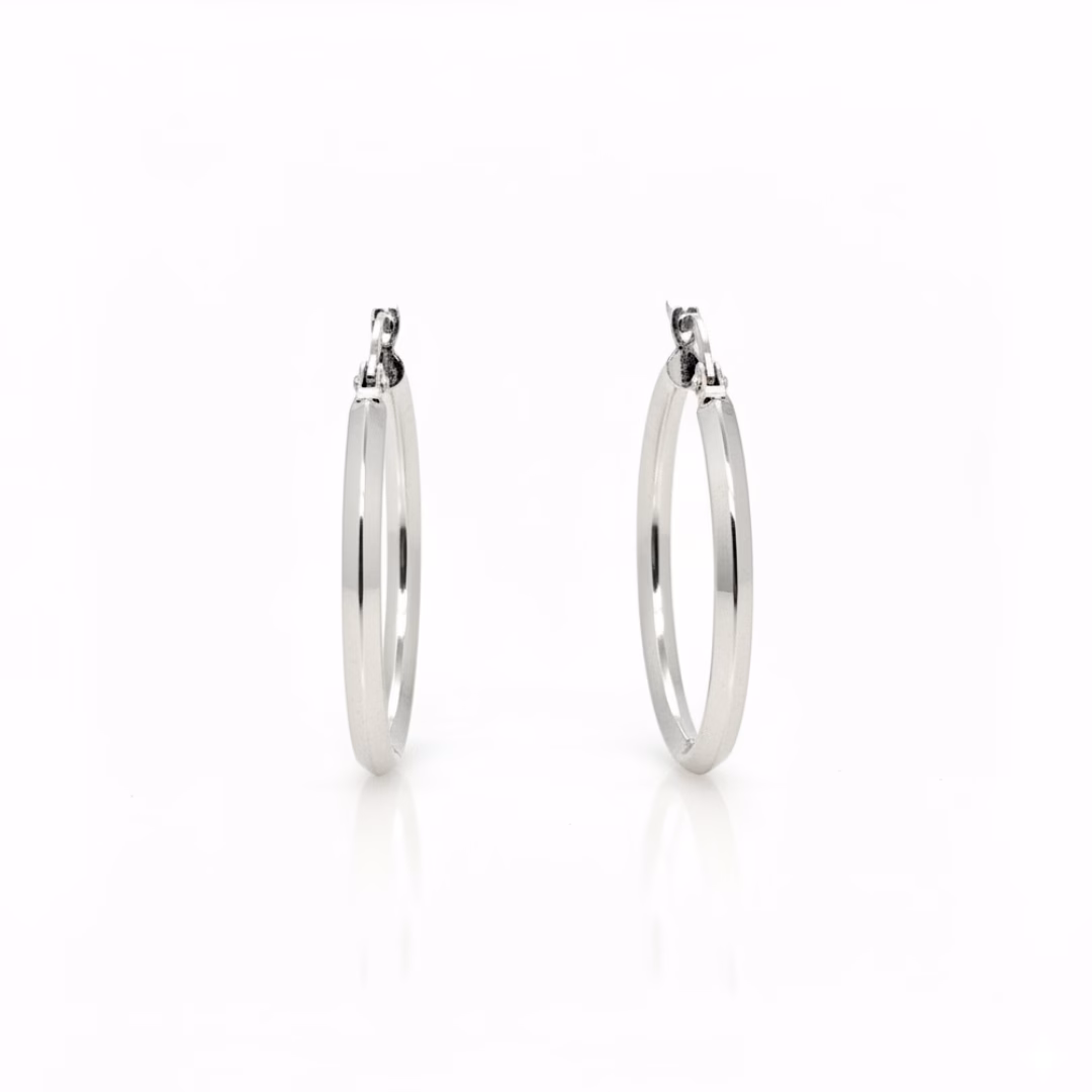 10K White Gold Knife Edge Hoop Earrings