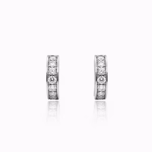 18K White Gold Half Pave Hoop Earrings