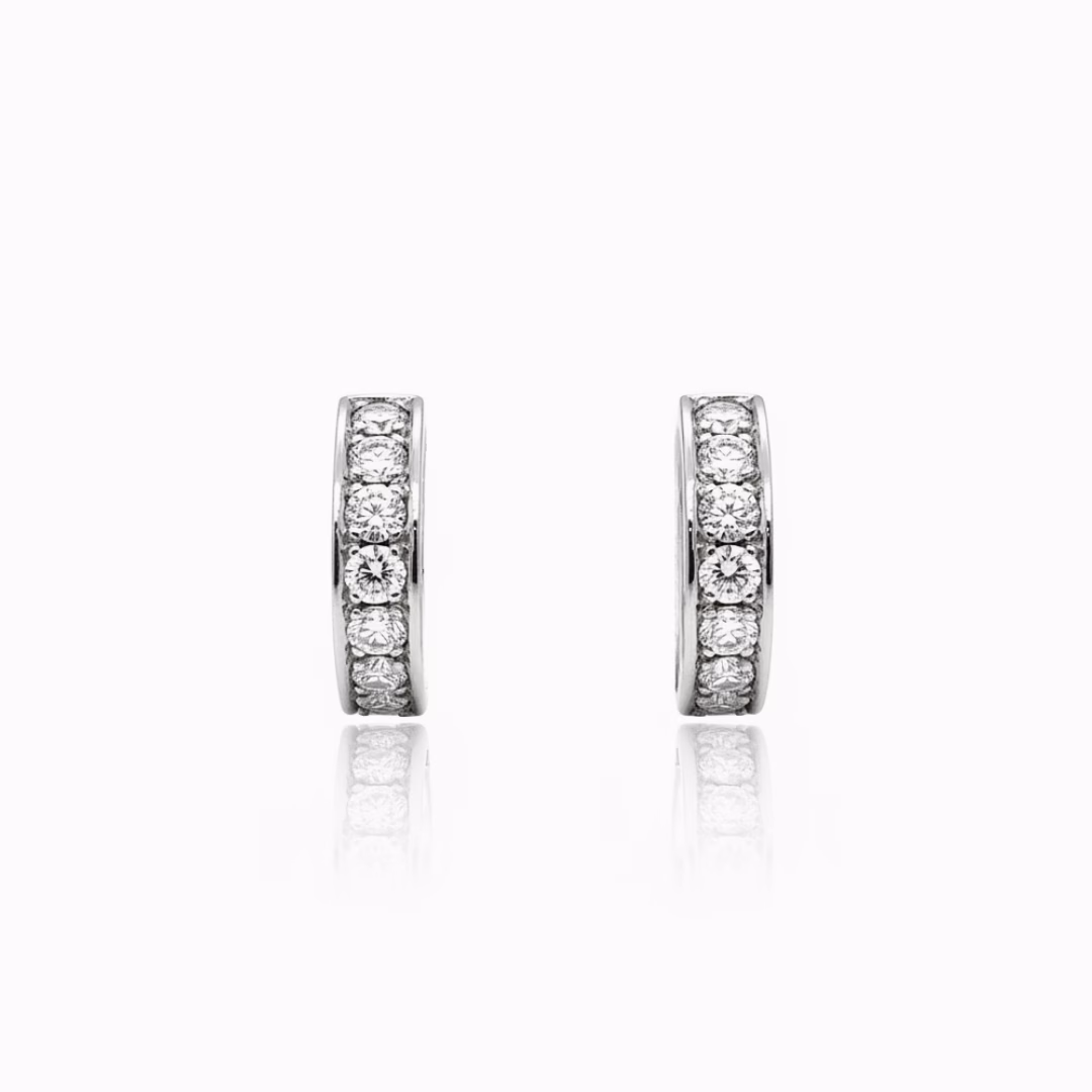 18K White Gold Half Pave Hoop Earrings