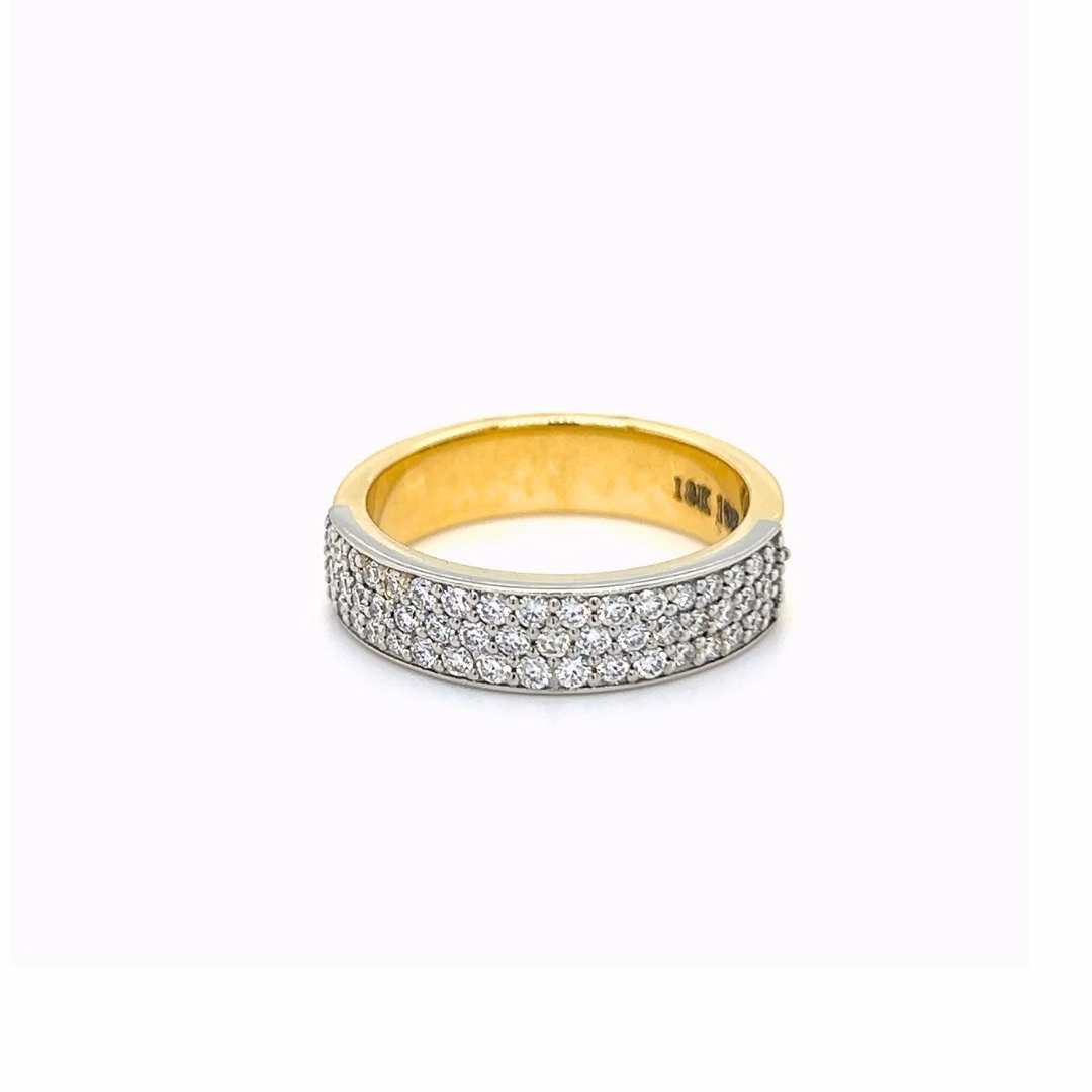 19K White Gold 18K Yellow Gold Wide Diamond Pave Band