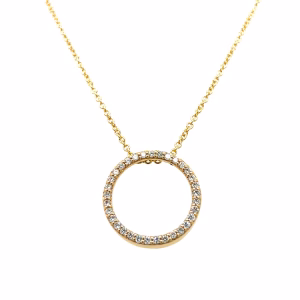 14K Yellow Gold Diamond Eternity Pendant with 10K 18" Yellow Gold Rollo Chain Included