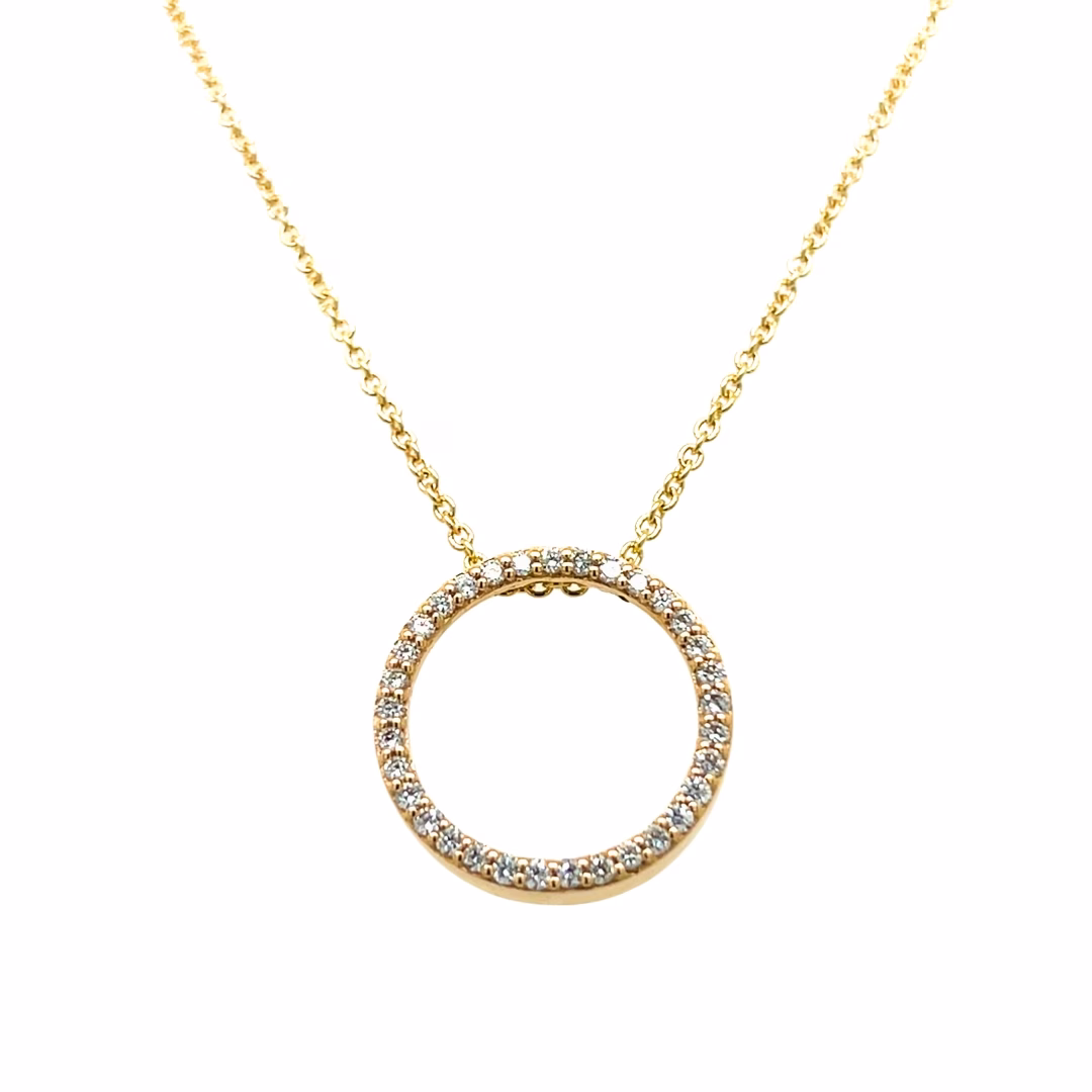 14K Yellow Gold Diamond Eternity Pendant with 10K 18" Yellow Gold Rollo Chain Included