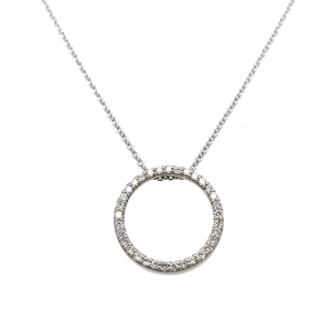 14K White Gold Diamond Eternity Pendant with 10K 18" Rollo Chain Included