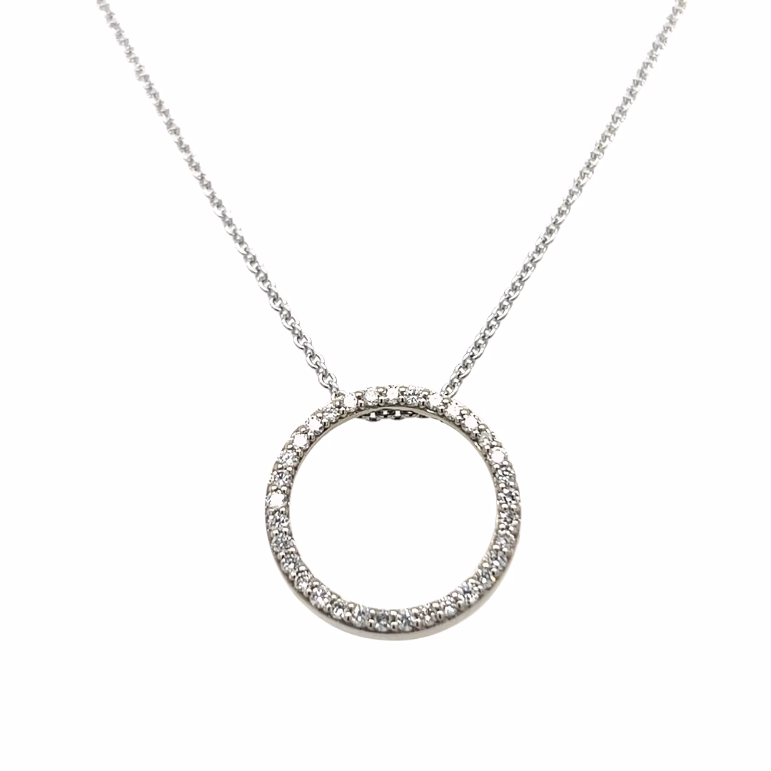 14K White Gold Diamond Eternity Pendant with 10K 18" Rollo Chain Included