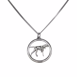 Sterling Silver Large Pointer Dog Pendant with 18" Curb Link Chain