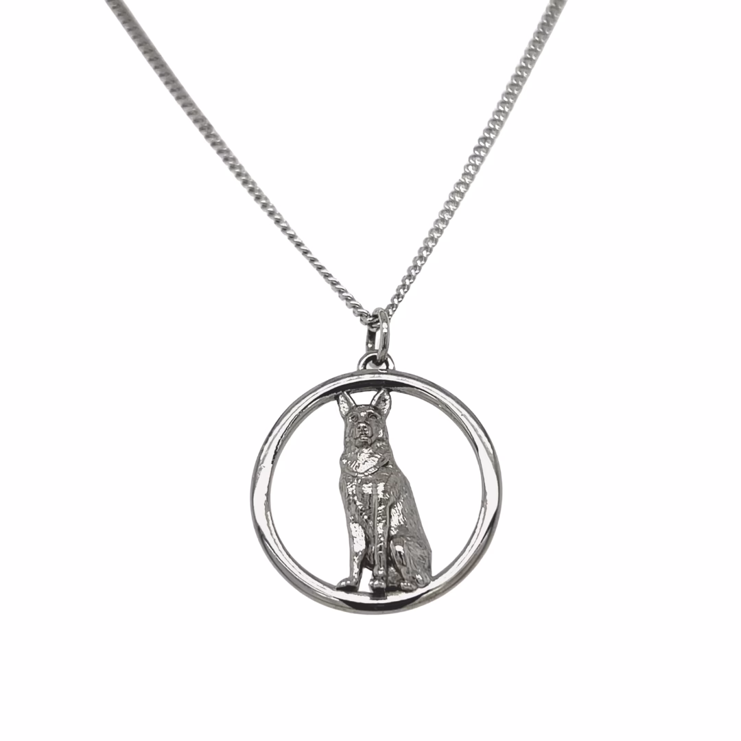 Sterling Silver Large German Shepherd Pendant with 18" Curb Link Chain