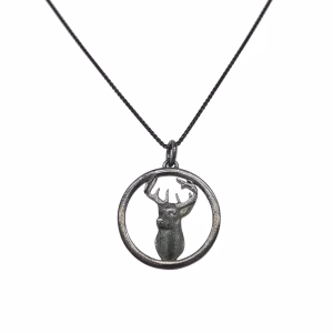 Gunmetal Grey Large Buck Pendant with Blackened Chain