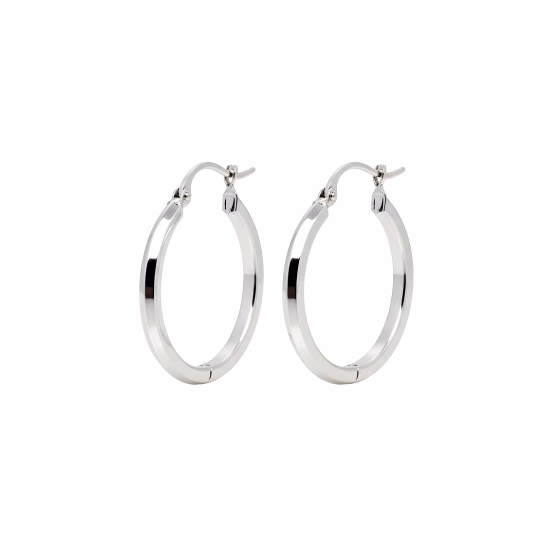 10K White Gold Knife Edge Hoop Earrings - Image 2