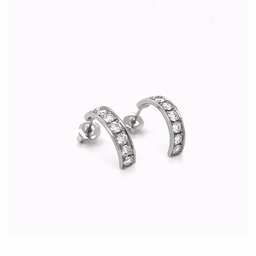 18K White Gold Half Pave Hoop Earrings - Image 2