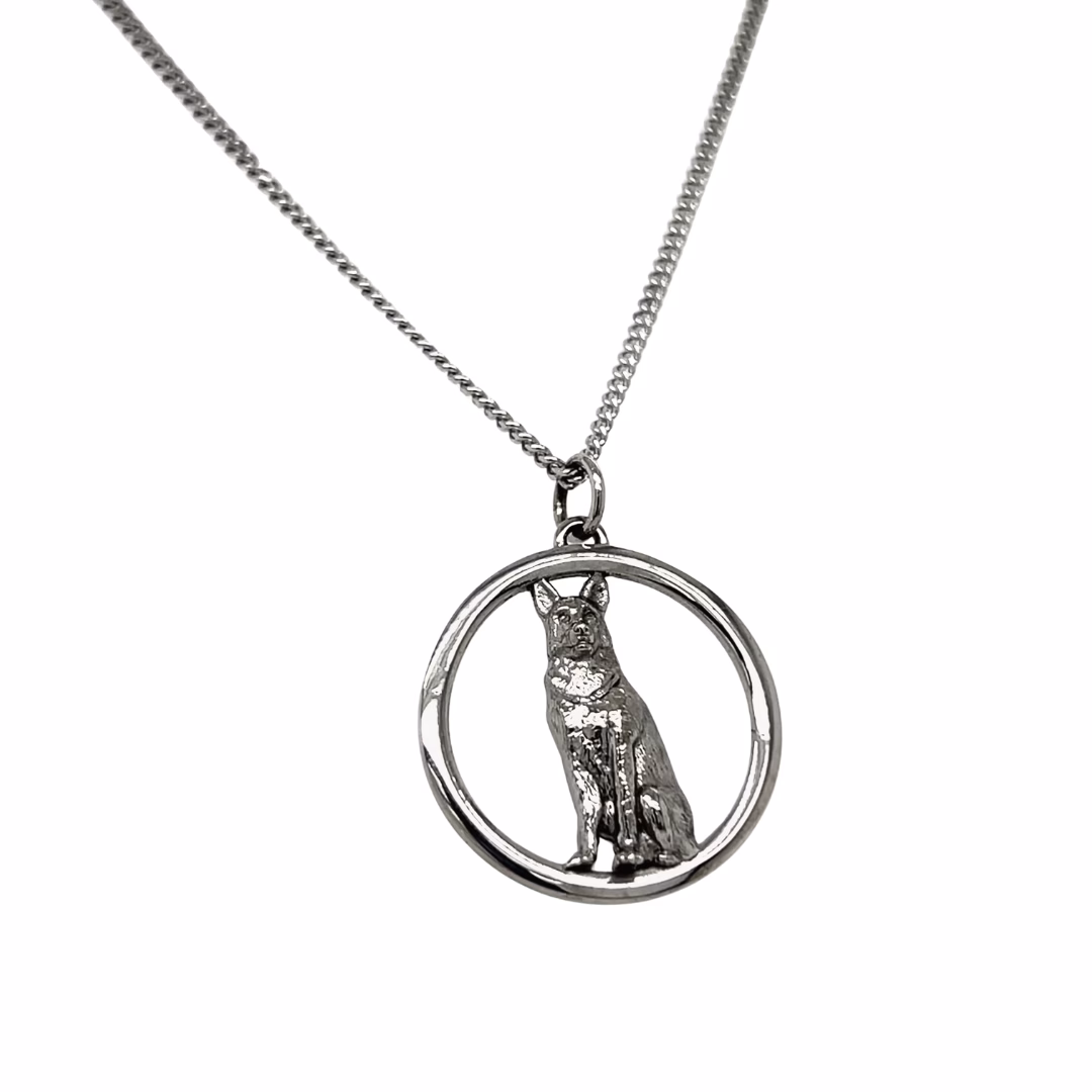 Sterling Silver Large German Shepherd Pendant with 18" Curb Link Chain - Image 4