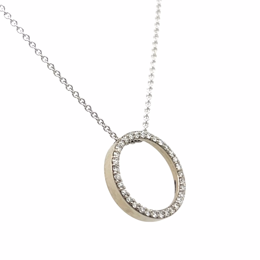 14K White Gold Diamond Eternity Pendant with 10K 18" Rollo Chain Included - Image 3